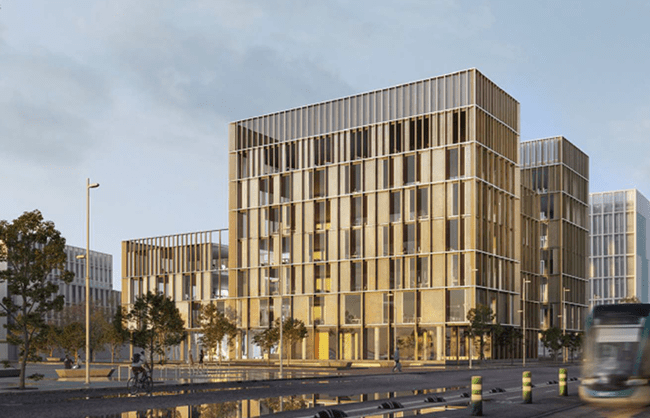 Modern energy efficient building in an urban environment