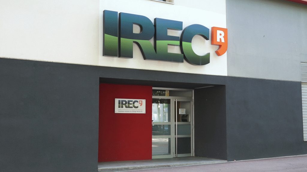 Entrance of IREC in Barcelona, the headquarters of the Catalonia Institute for Energy Research, a centre focused on renewable energy research, innovation, and the energy transition.