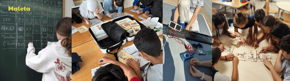 Students using the Gara MOVES educational suitcase to carry out hands-on renewable energy experiments and collaborative STEM learning activities in the classroom.
